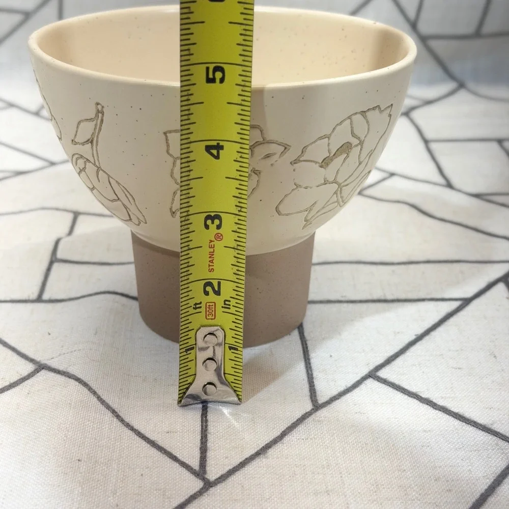 World Market Kolor Me Koby Footed Bowl 6in Cream Brown Floral Ceramic Pedestal